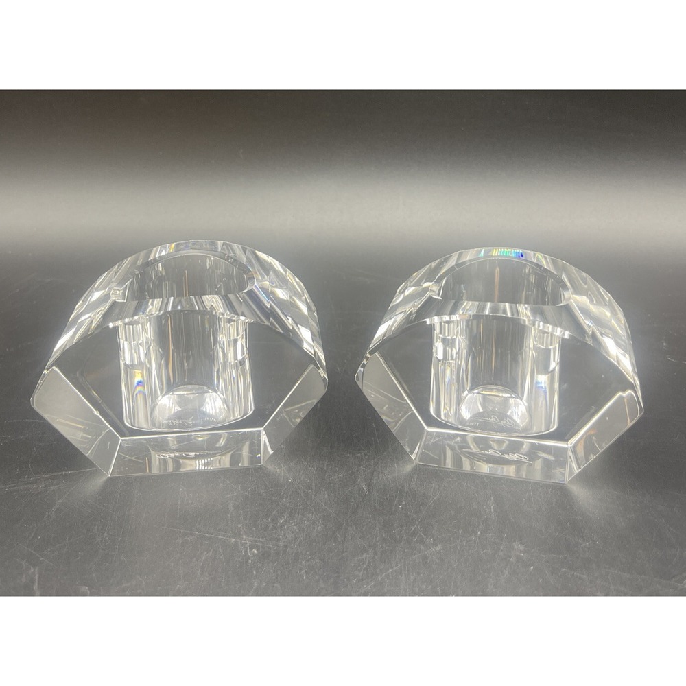 VTG Crystal Cut Votive Candle‎ Holder Set OLEG CASSINI Signed Set of 2